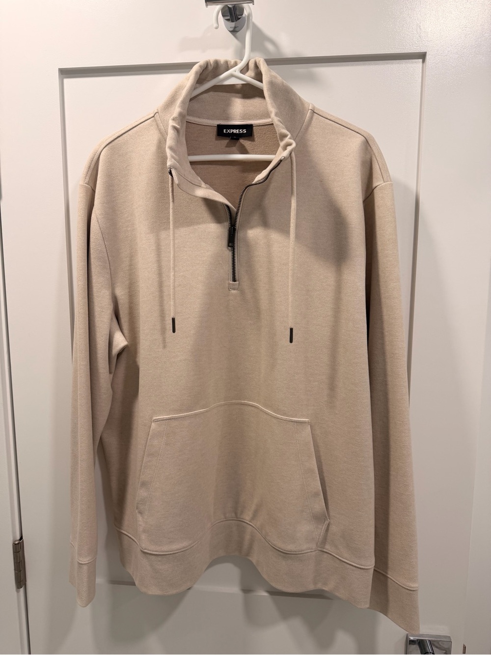 Express Men’s Beige Zip-Neck Pullover Sweatshirt